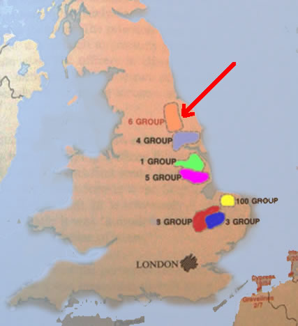 map of Bomber Command Groups in UK, WW2